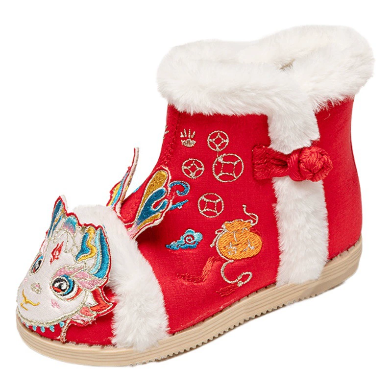 [SF Air Transport] Обувь Hanfu Ботинки для девочек в старинном стиле Зимняя детская обувь с вышивкой в китайском стиле Обувь с хлопковой подкладкой Новогодняя обувь