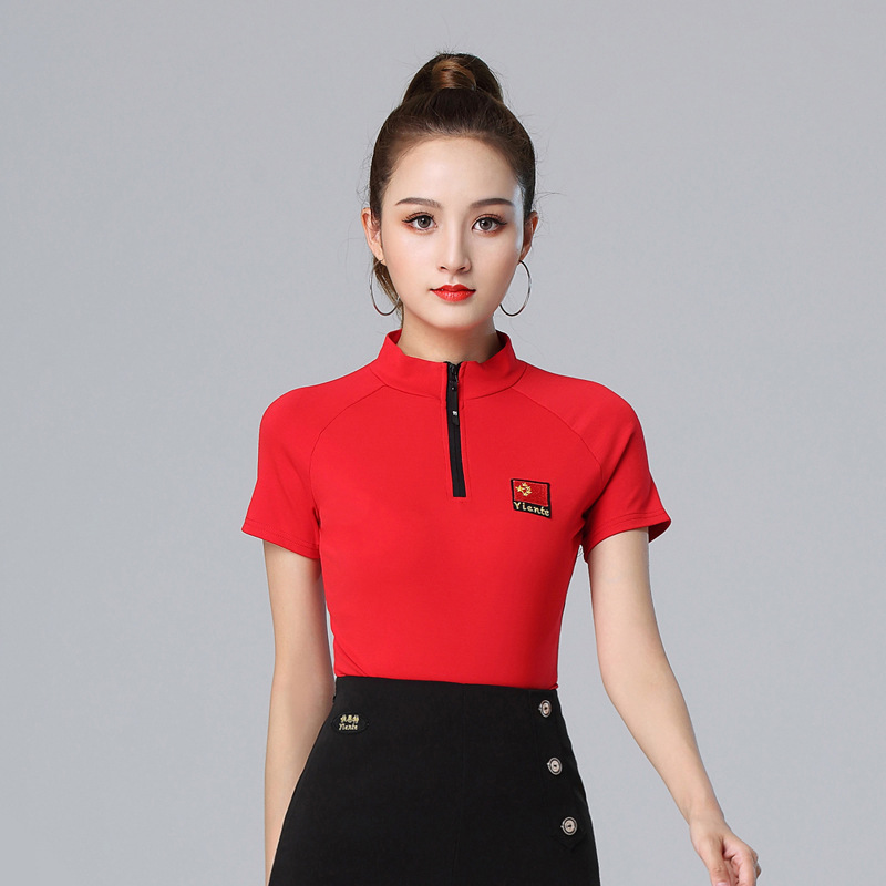 Latin dance top female adult summer short-sleeved dance practice clothes professional modern dance ballroom dance national standard dance clothes