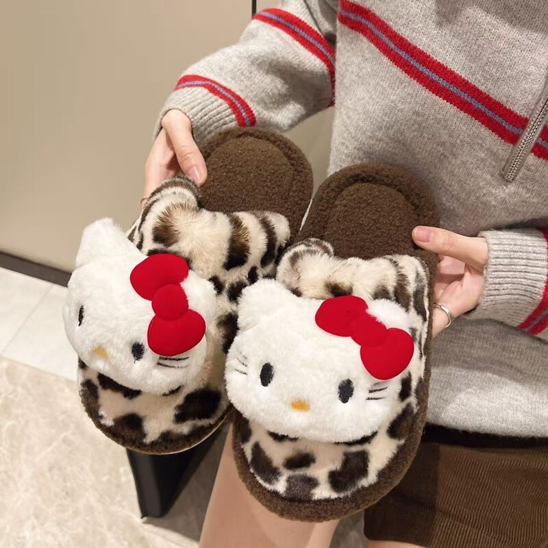 Cartoon Slippers for Home Kt Cat Girl Non-Slip Home Indoor Furry Slippers Lazy Shoes Flats Winter