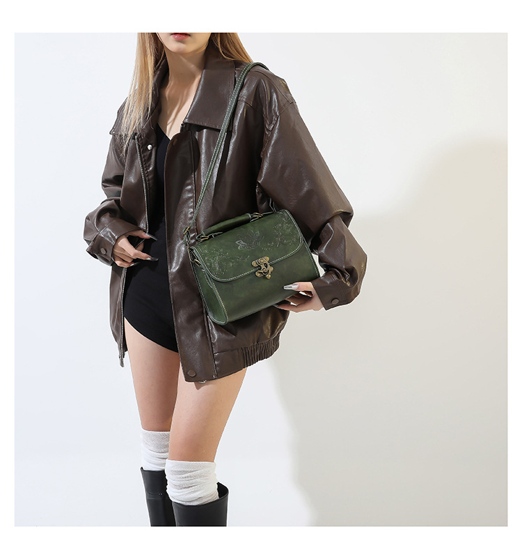 Pu Leather Material Solid Color Pattern Women's Pu Leather Solid Color Vintage Style Classic Style Square Lock Clasp Handbag Crossbody Bag