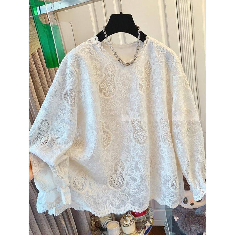 Unique New Chinese-Style Elegant Gourd Lace Shirt Long-Sleeve T-Shirt Fashionable Loose Top for Women