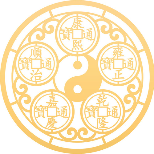 Taoist Metal Sticker Five Emperors Money Mobile Phone Sticker Decoration Lucky Tai Chi Copper Coin Safe Home Door-to-Door Sticker