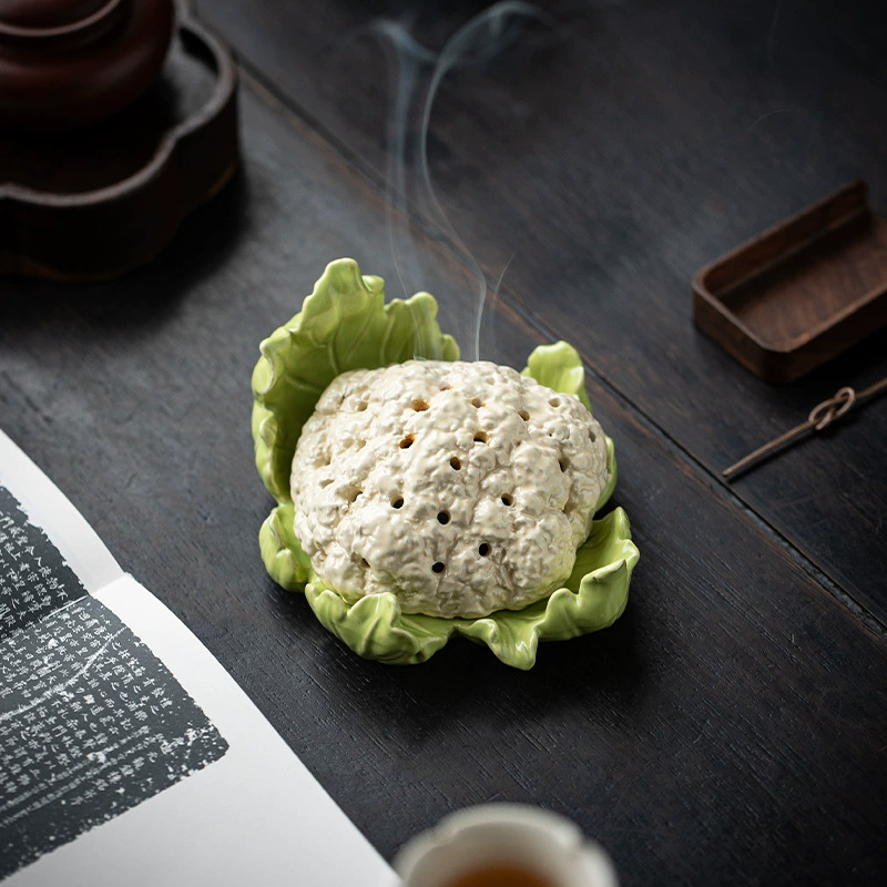 Креативная керамическая курильница для цветной капусты Бытовая внутренняя горелка для ароматерапии Коробка для благовоний из сандалового дерева Персонализированная курильница для чайного столика