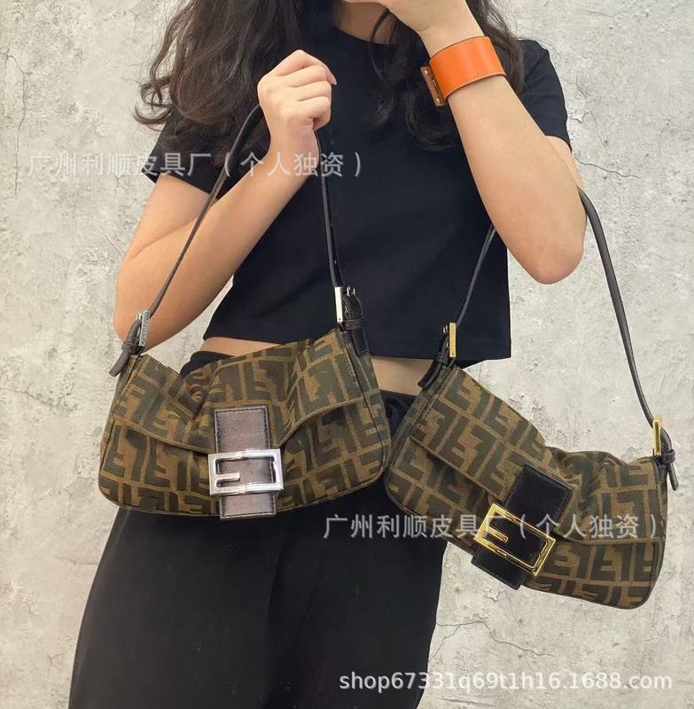 直供跨境货源老花帆布腋下包FF中古法棍包经典百搭女单肩斜挎|undefined