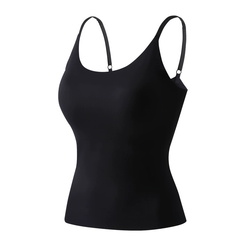 Solid elastic white base body-friendly vest, loose straight fit, lifting effect