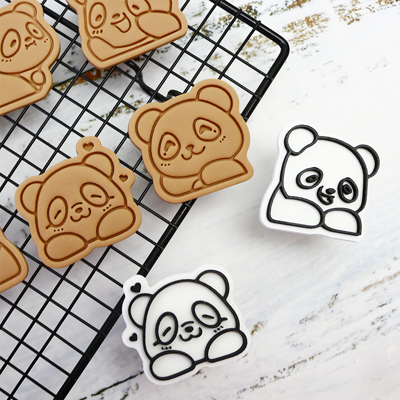 Molde de galletas para hornear con tema de panda Molde de fondant para hornear de fiesta Molde de fondant de bricolaje 3D Molde de corte de glaseado de prensa tridimensional