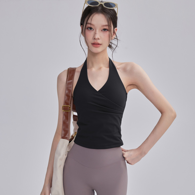 跨境夏季新款速干防震文胸外穿美背带胸垫挂脖瑜伽背心|undefined