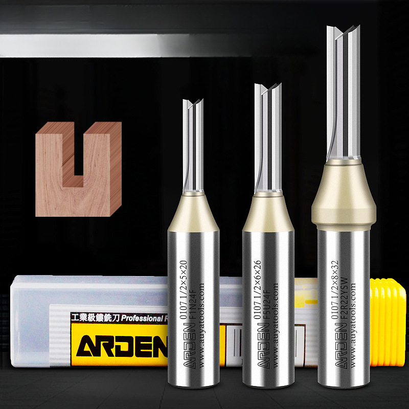 台湾雅登2刃TCT双刃直刀具木工修边雕刻机整体刃开槽刀开料铣刀头