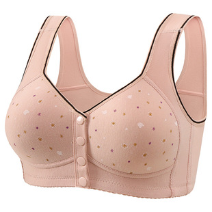 New plus size Front Buckle Comfortable No Steel Ring Vest Type Middle-aged and Elderly Underwear Printed plus size Bra Wide Shoulder Strap for Women