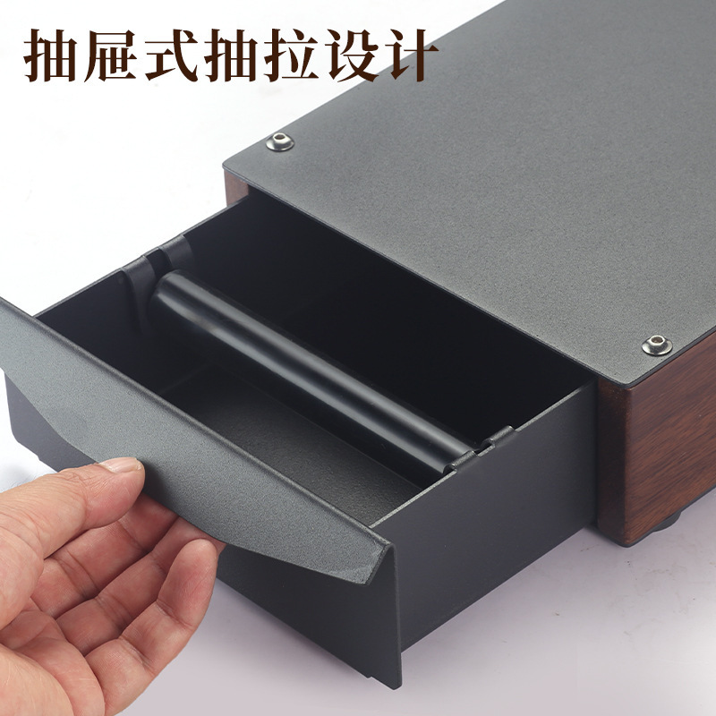 胡桃木咖啡粉渣盒抽屉式商用不锈钢敲渣盒大容量意式咖啡废渣筒|undefined