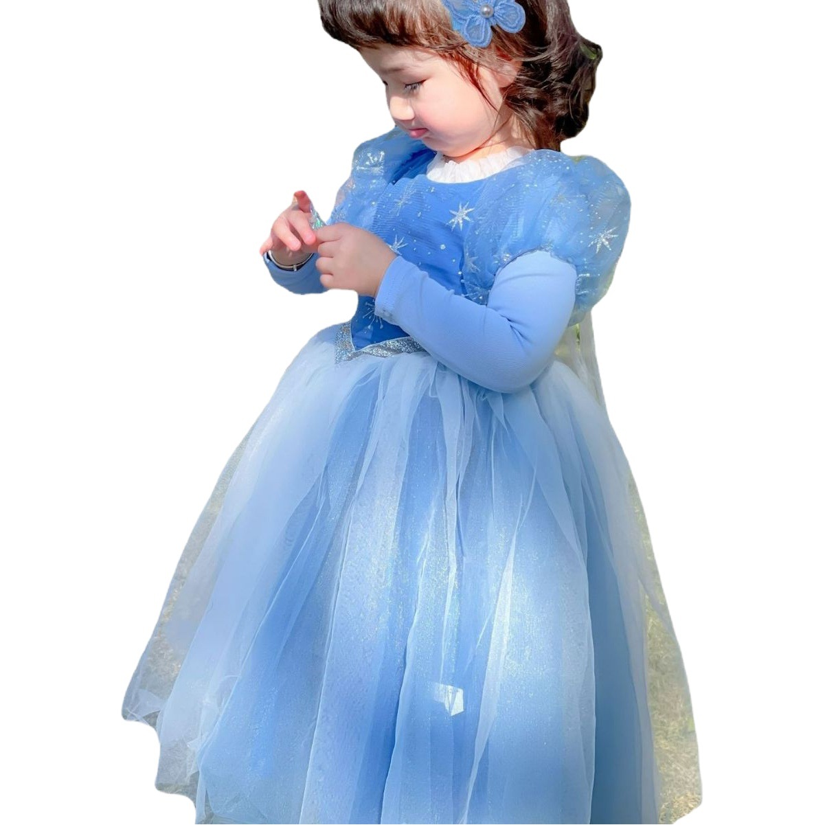 Vestido de princesa Aisha Vestido de nuevo estilo de niña azul Red de celebridades de Internet Falda de tutú de malla de manga larga Vestido de niños Aisha