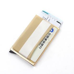 In stock aluminum box card holder with elastic band self-adhesive card holder metal automatic pop-up card case business card case