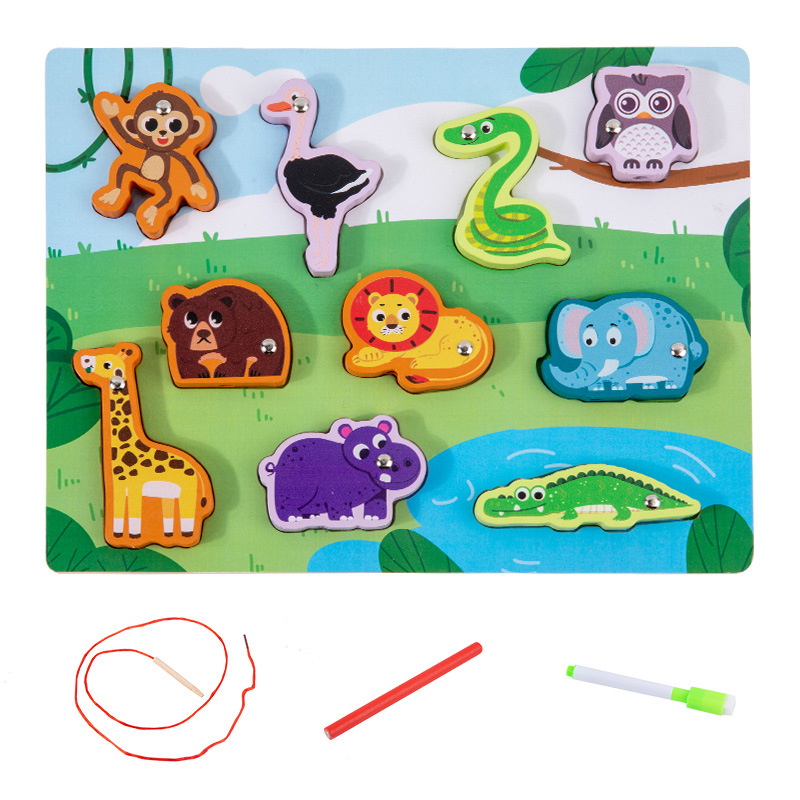 Tablero a juego multifuncional de doble cara de madera para niños Tablero de dibujo de cuerda Juguetes educativos para bebés con cuentas de pesca para niños