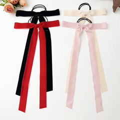 跨境熱銷蝴蝶結植絨飄帶發圈甜美少女束髮皮筋簡約半扎頭繩髮飾新