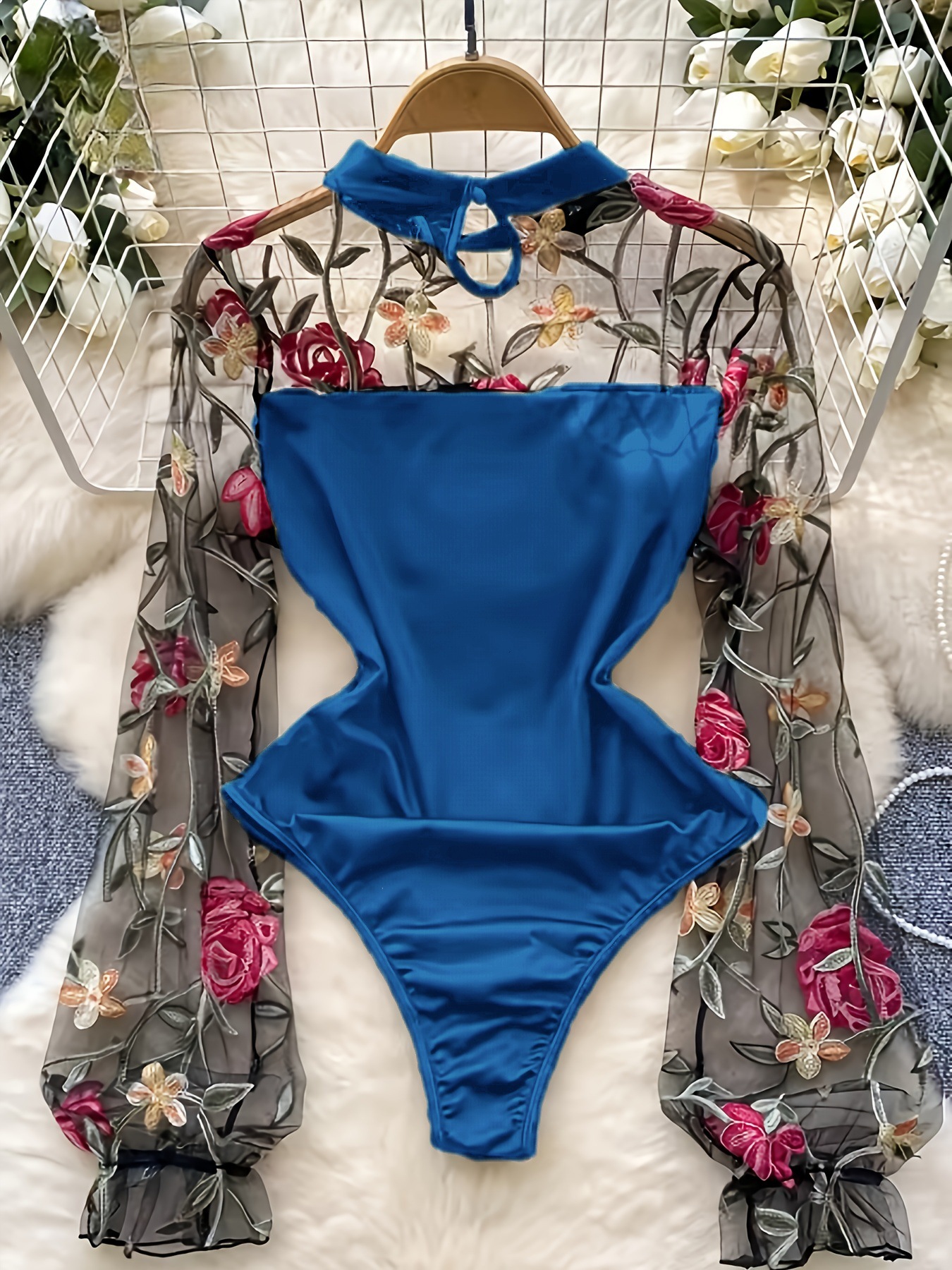 Damen Spitzen Body Mit Mesh Und Langarm Für Partys Und Abende_voghion.com