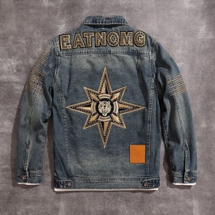 Spring and Autumn Chinese Style Embroidered Star Denim Jacket Men's Korean Style Fashionable Handsome Jacket Loose All-match Top