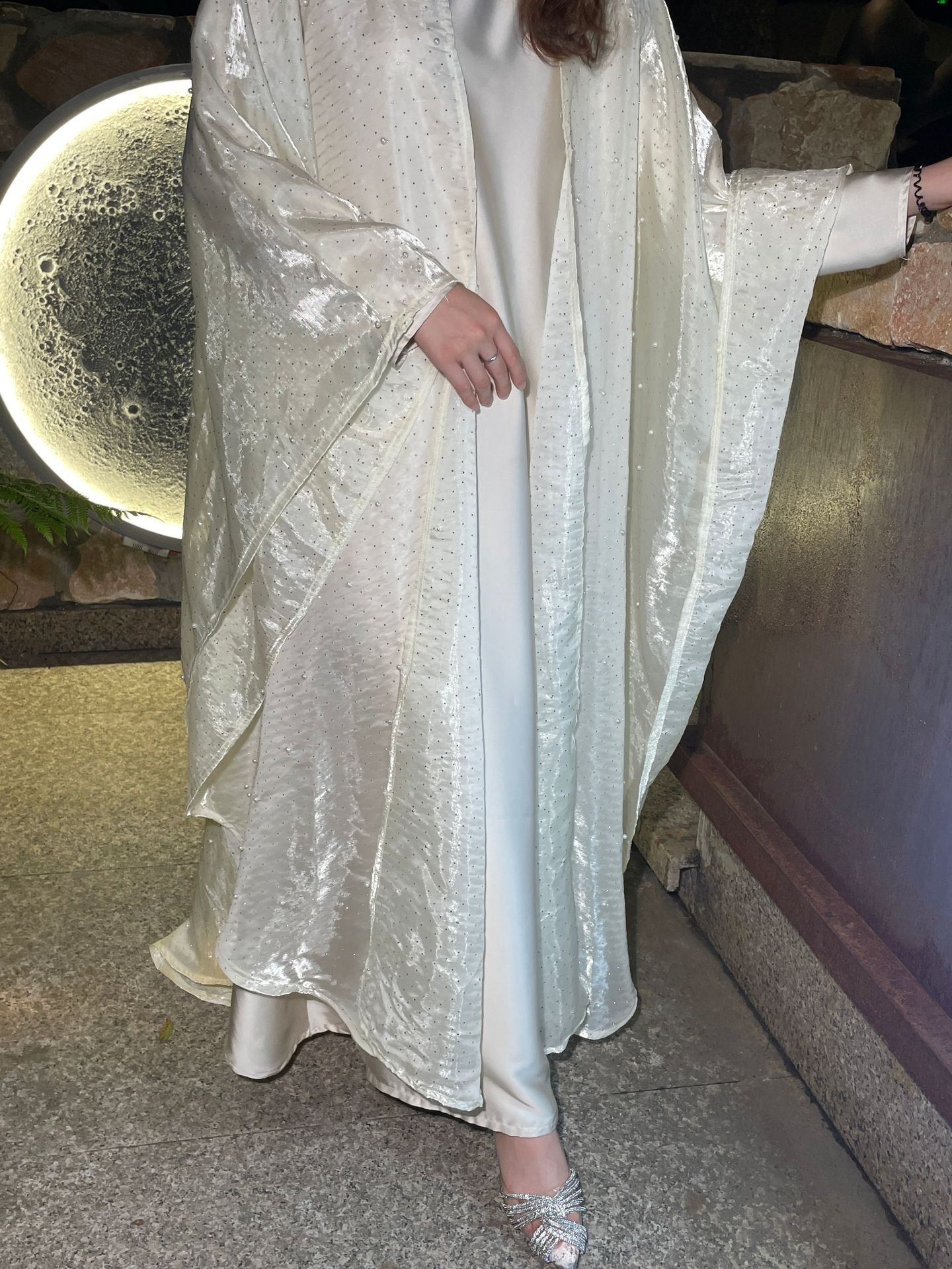 Dubai Abaya Set - Embellished Long Sleeve Open Front Cover With Beaded Detailing (Black, S-L) | Modest Luxury Two-Piece Outfit_voghion.com