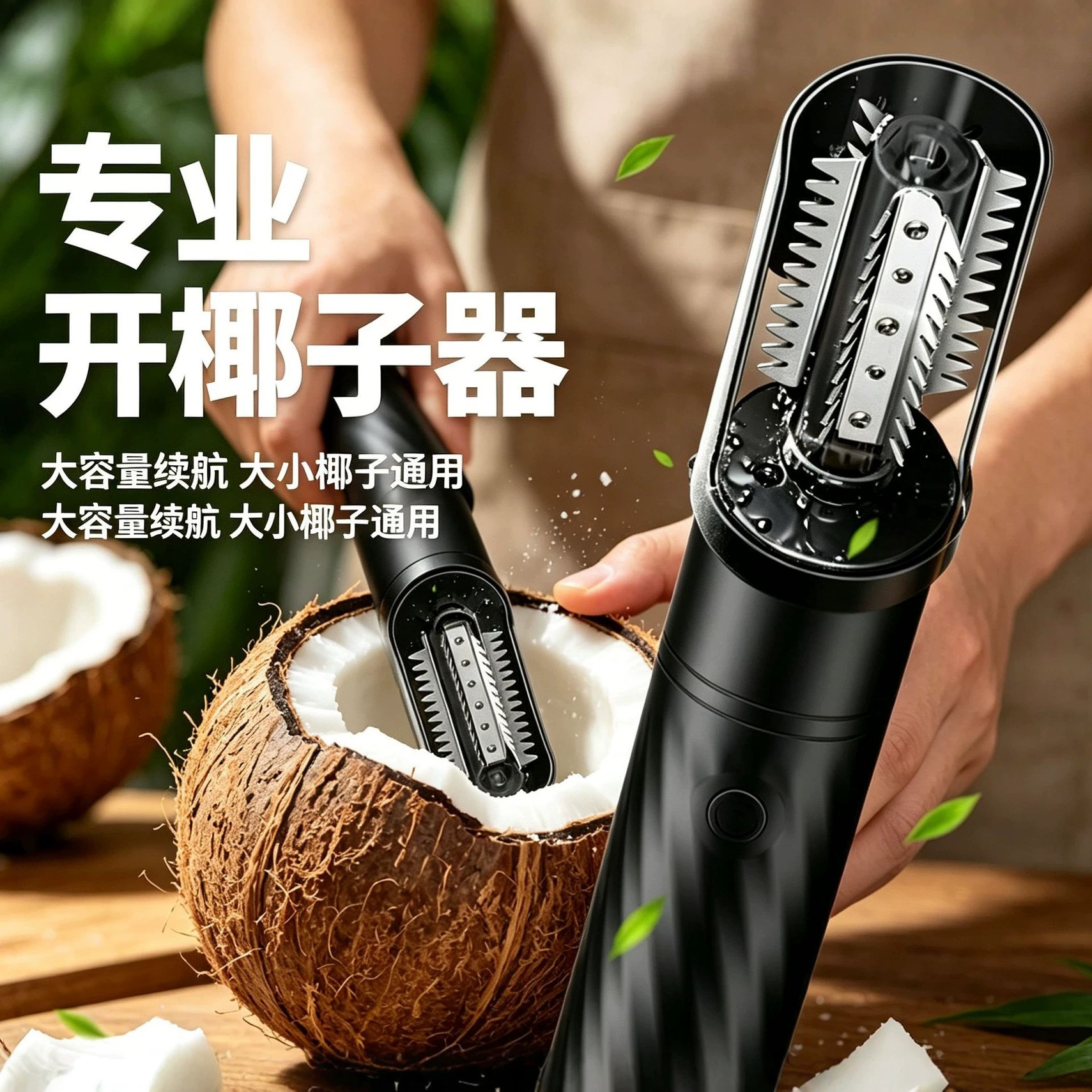Cross-Border New Product: Electric Household Coconut Opener, Rechargeable Model for Scraping Coconut Skin and Removing Coconut Meat, Cleaning Tool