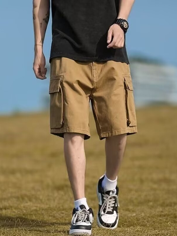 美式工装裤短裤男夏季百搭高街宽松薄款直筒运动休闲外穿五分裤子|undefined