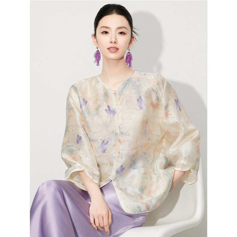 【Zhihetang】New Chinese-Style National Fashion 2026 Spring New Butterfly Sheer Loose Jacket Top for Women 538