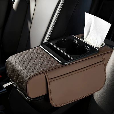 Armrest box pad: Light Customization), Microfiber Leather, Universal - embossed-brown
