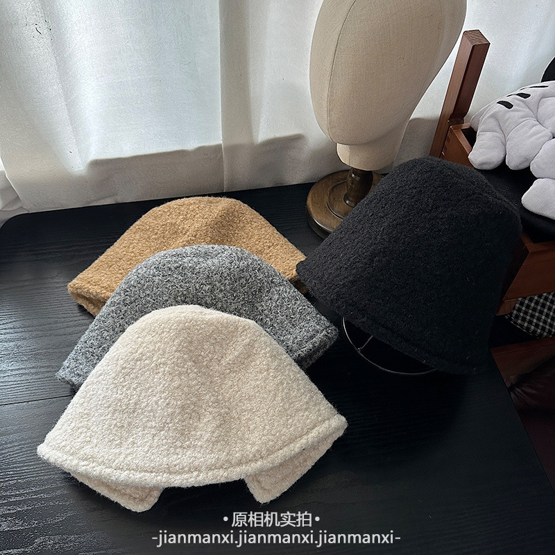 帽子女款冬季新款羊羔毛渔夫帽秋冬素颜后开叉水桶帽纯色保暖盆帽|undefined