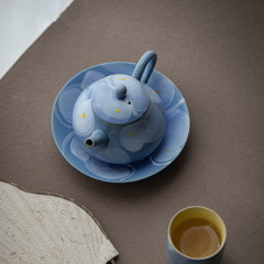 茶人詫寂風粉引手繪壺承家用茶壺蓋碗托小型茶台干泡盤茶道配件