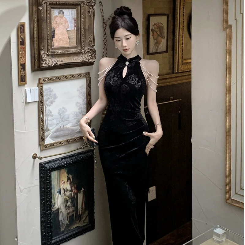 Платье-чонсам в одном стиле от Anna Dealer, золотое утро, женское длинное платье для банкета высокого класса