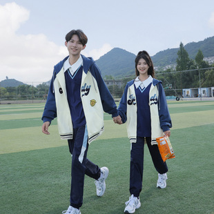 Middle school student group performance clothing 2023 autumn couple wear casual neutral towel embroidered hooded spring and autumn suit