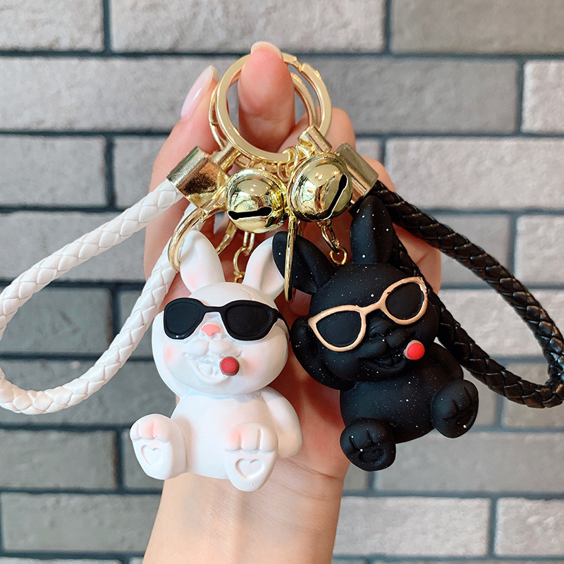 Moda fresco resina cachorro llavero conejito oso muñeca colgante bolso del coche adornos pequeño regalo