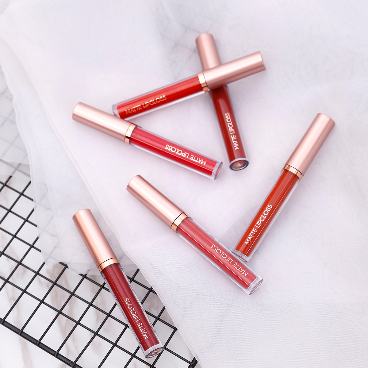 6-piece red matte lipstick set, liquid lipstick, waterproof, non-stick cup, lip gloss, velvet lip gloss, cross-border undefined
