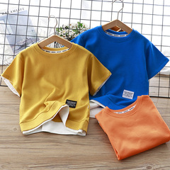2024 Children's Summer T-shirt Cotton Honeycomb Two-Piece Short Sleeve Boys Korean Style Two-Piece T-shirt