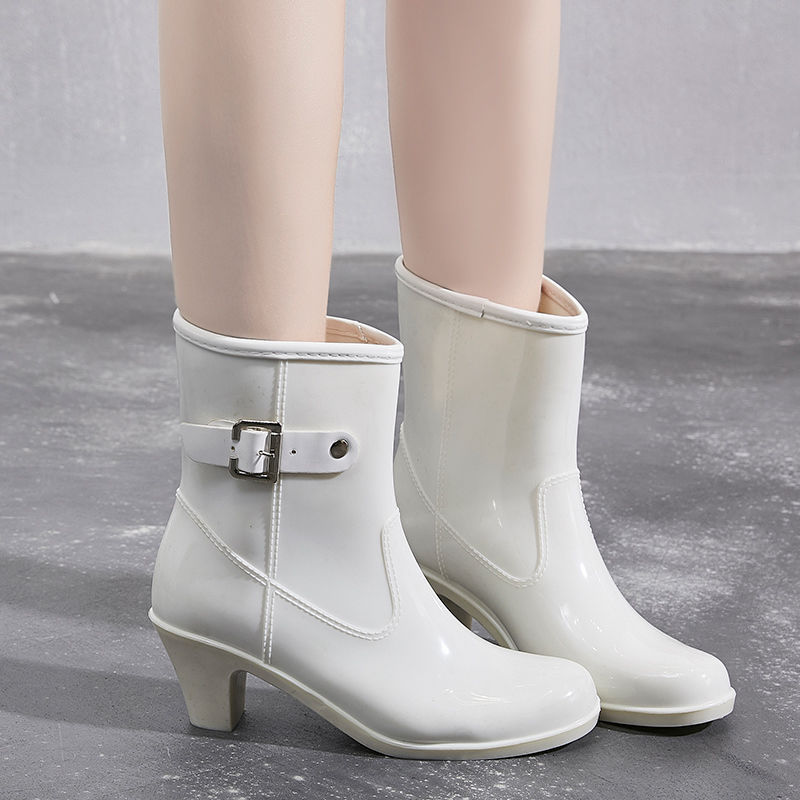 Fashionable Spring and Summer Women's Short Rain Boots, High-Heeled Cotton Water Shoes, Mid-Length Non-Slip Glass-Heeled Rubber Shoes, Casual Rain Boots for Women Fashionable Spring and Summer Women's Short Rain Boots, High-Heeled Cotton Water Shoes, Mid-Length Non-Slip Glass-Heeled Rubber Shoes, Casual Rain Boots for Women