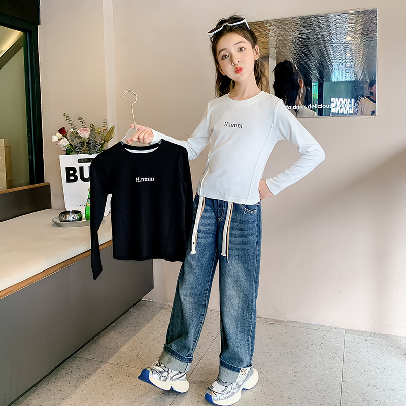 女童长袖T恤春秋款2025新款儿童白色打底衫洋气春装女孩上衣童装