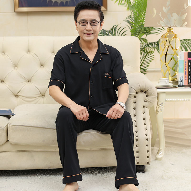 Verano de mediana edad y anciano papá 100% pijamas pantalones de algodón de manga corta de mediana edad cardigan traje