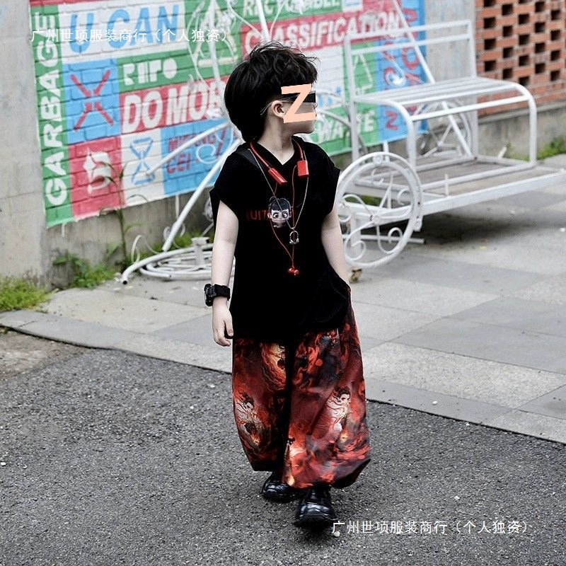 Летний костюм Nezha для мальчиков, новинка 2025 года, детский легкий и дышащий жилет без рукавов в корейском стиле, модный комплект из двух предметов