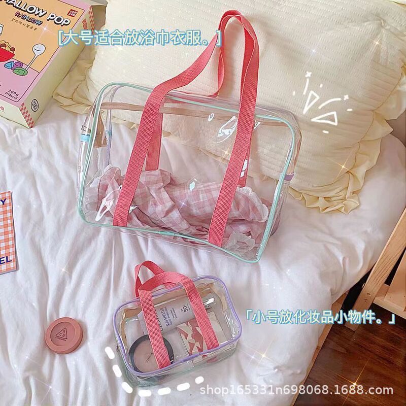 Korean Ins Cream-Colored Large-Capacity Pvc Swimming Transparent Water-Draining Beach Bag Storage Bag Macaron Toiletry Bag Korean Ins Cream-Colored Large-Capacity Pvc Swimming Transparent Water-Draining Beach Bag Storage Bag Macaron Toiletry Bag
