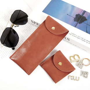 High-grade leather sunglasses bag printed logo portable myopia glasses portable flip protective cover jewelry storage bag