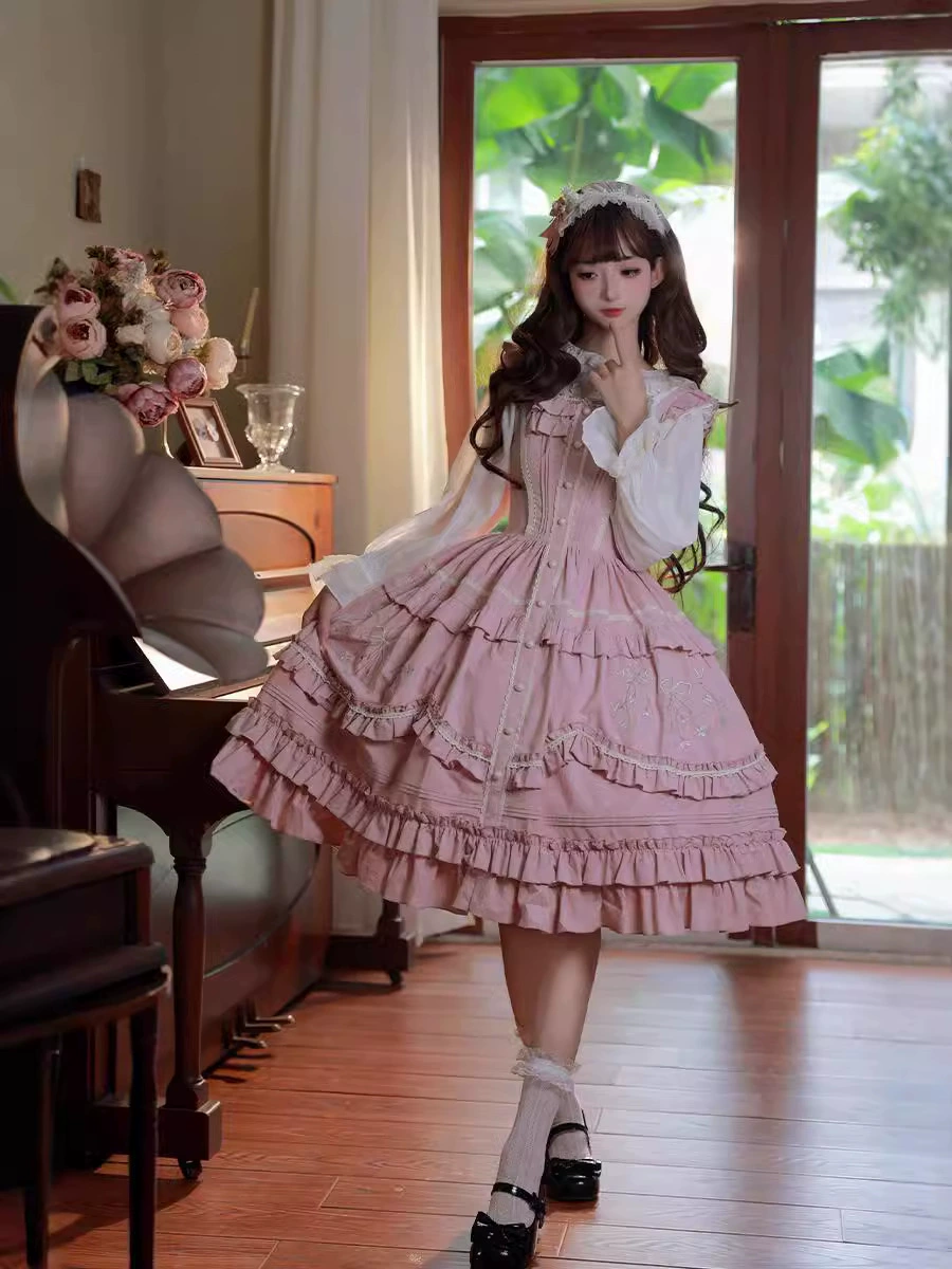 Платье в стиле JSK Лолита, вышит bodice, многослойные воланы, размер S