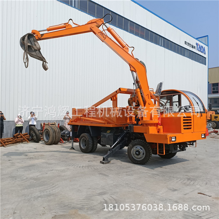 运棺吊棺下葬多功能四驱车6吨龙门吊挖一体机 挖土方移重物四不像