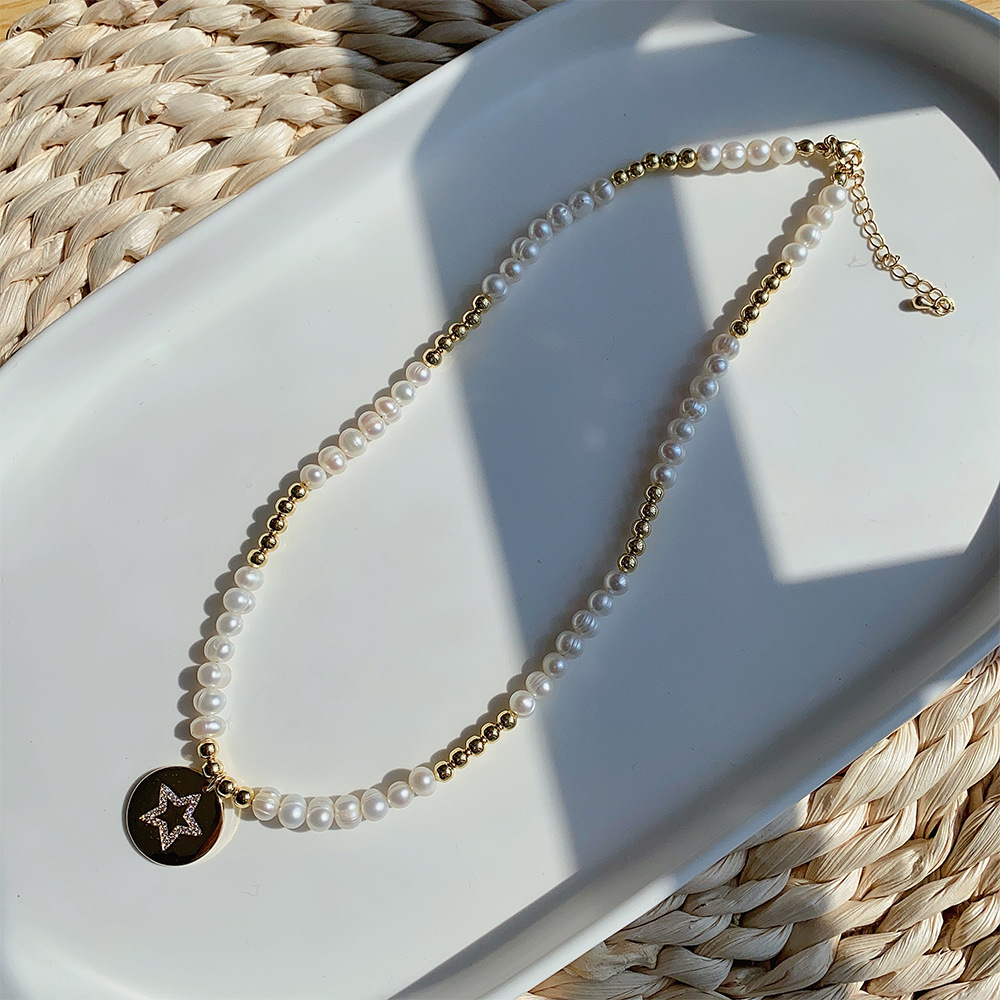 Lady Sun Pearl Metal Plating Zircon Necklace 1 Piece