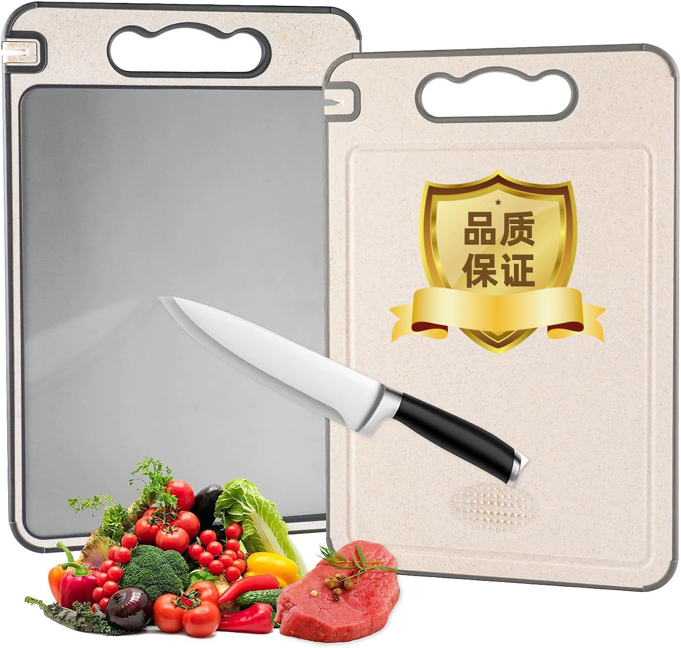 Овощная доска из нержавеющей стали с ножом-точилкой разделочная доска с обеих сторон 304 разделочная доска из соломы пшеничной соломы размораживание овощная доска на складе