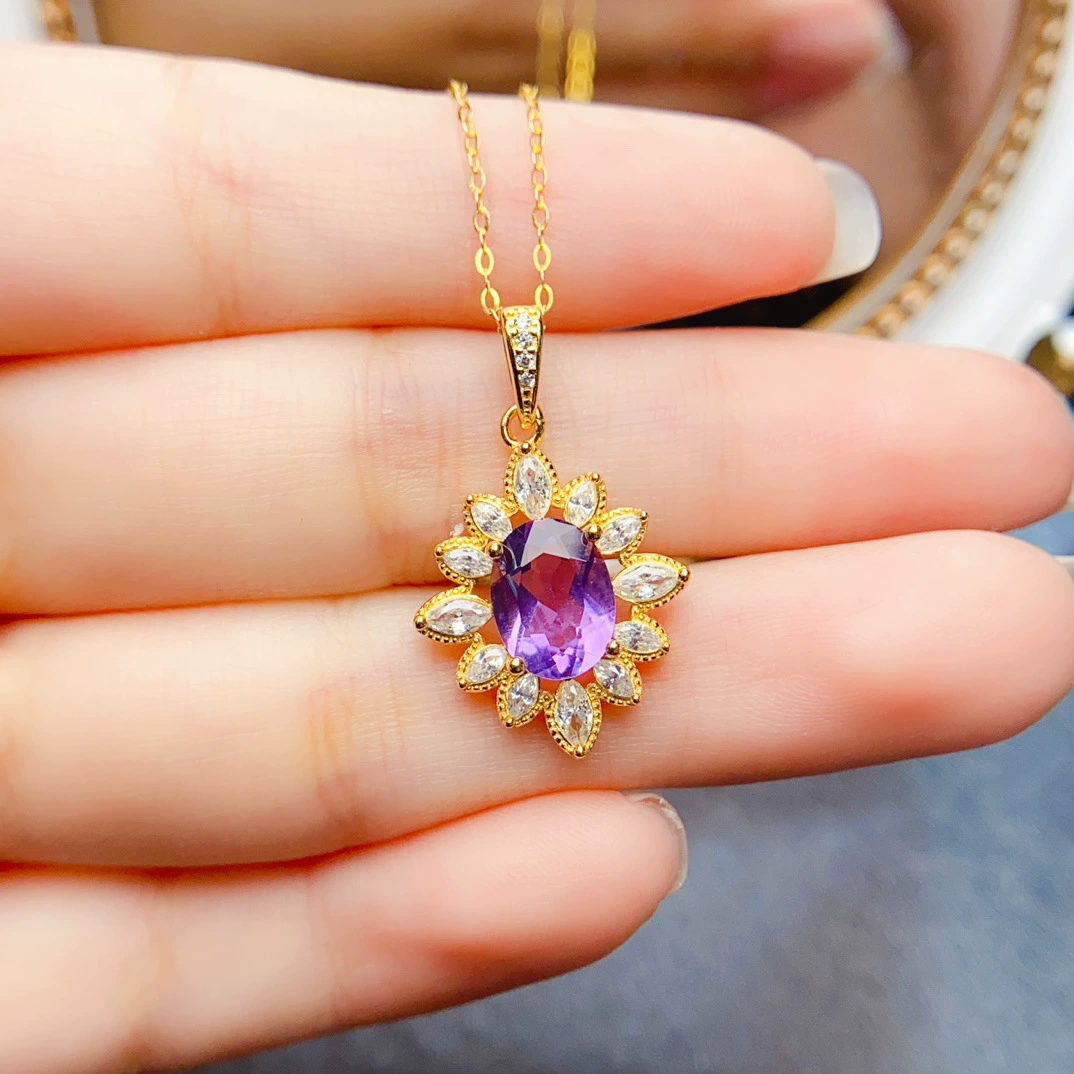 Новый натуральный аметист подвеска S925 Серебряный инкрустированный основной камень 7*9 мм