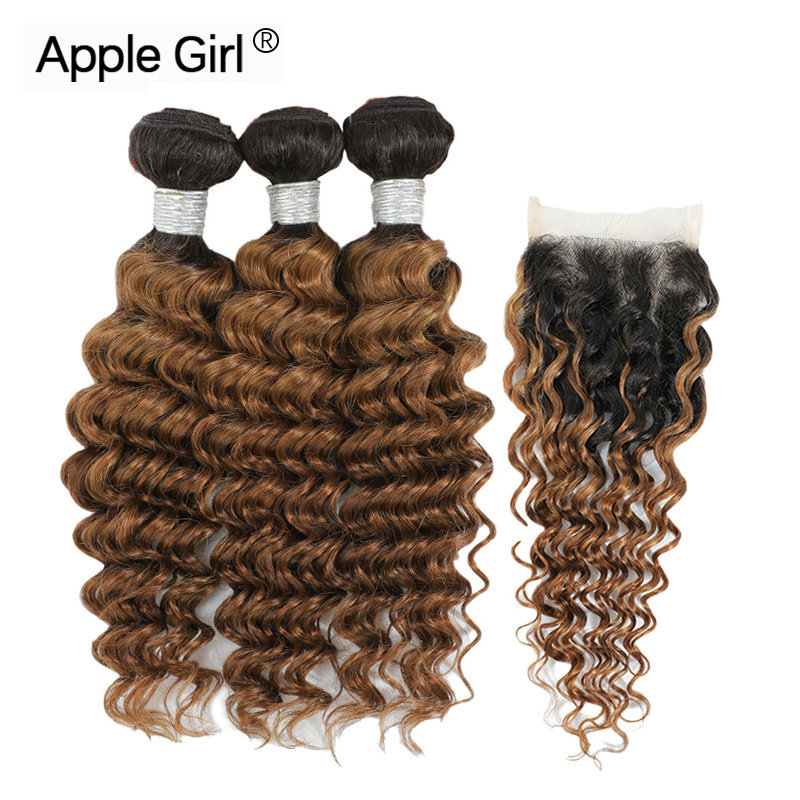 1b/30 deep Wave Human Hair bundles closu...