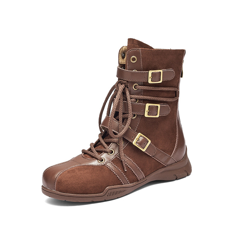 Oku Lion Deng botas de boxeo mujeres 2026 nuevas botas de entrenamiento de alta ayuda de otoño e invierno con suela gruesa Maillard tubo medio oeste botas cortas