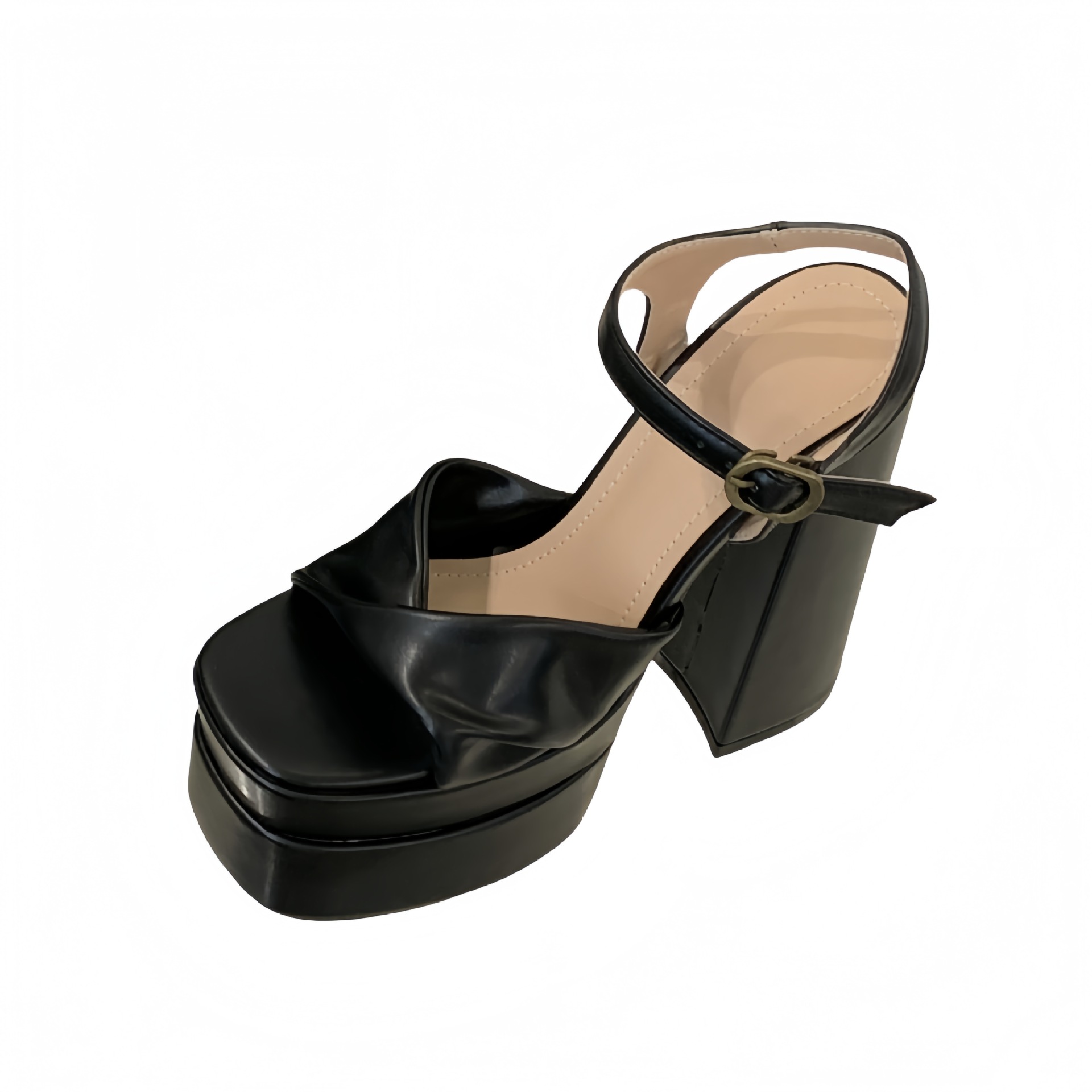 Sandal cao gót nữ quai ngang mũi vuông đế dày chống nước, gót siêu cao 9 cm — Màu đen chi tiết 16