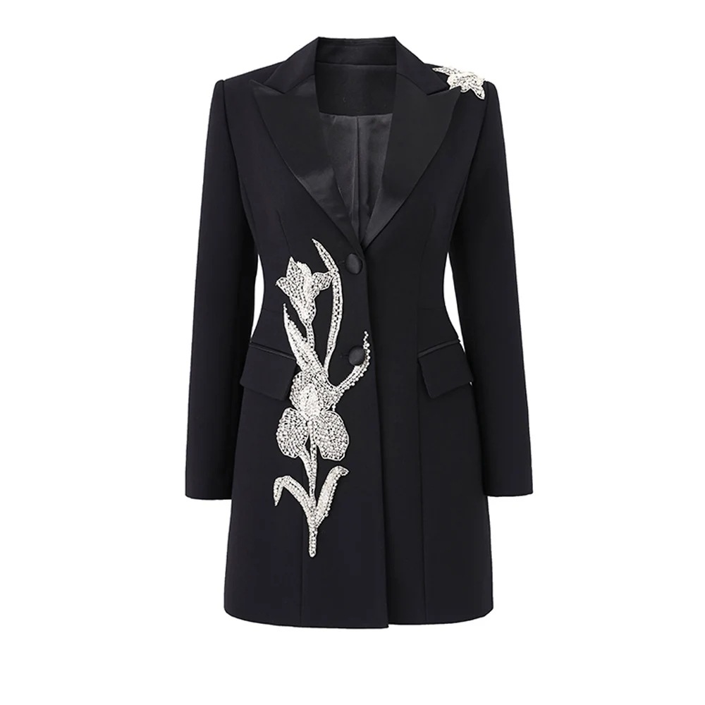 Women's Clothing 2024 Spring New Super Heavy Industry Flower Beading BLINGBLING Waist Satin Collar Suit Dress Ready in Stock_ipsvogv.com