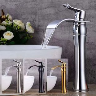 All-copper main body waterfall nozzle basin heightening faucet counter basin faucet black silver gold Foreign trade cross-border use