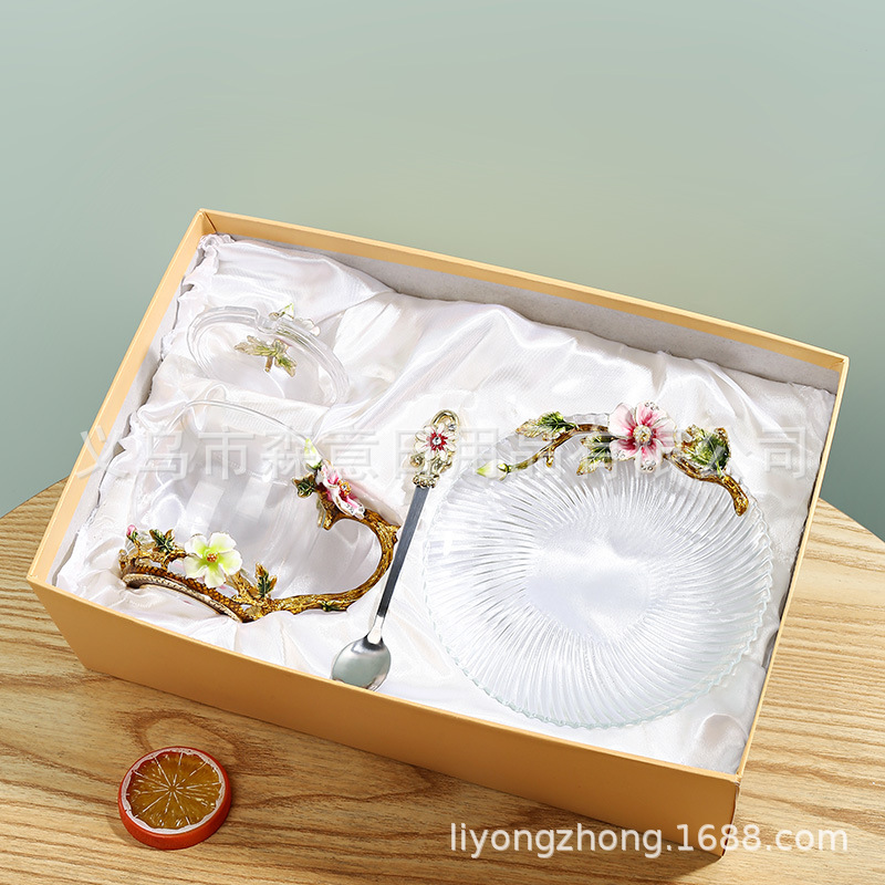 Esmalte taza de agua de color flor creativa taza de té taza de jugo taza de vidrio de cristal resistente al calor taza de café taza de pareja de gama alta regalo de la taza