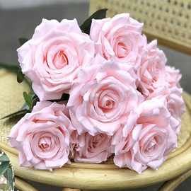 Artificial Rose Flowers Plants Leaves Pink Silk Fake Plants